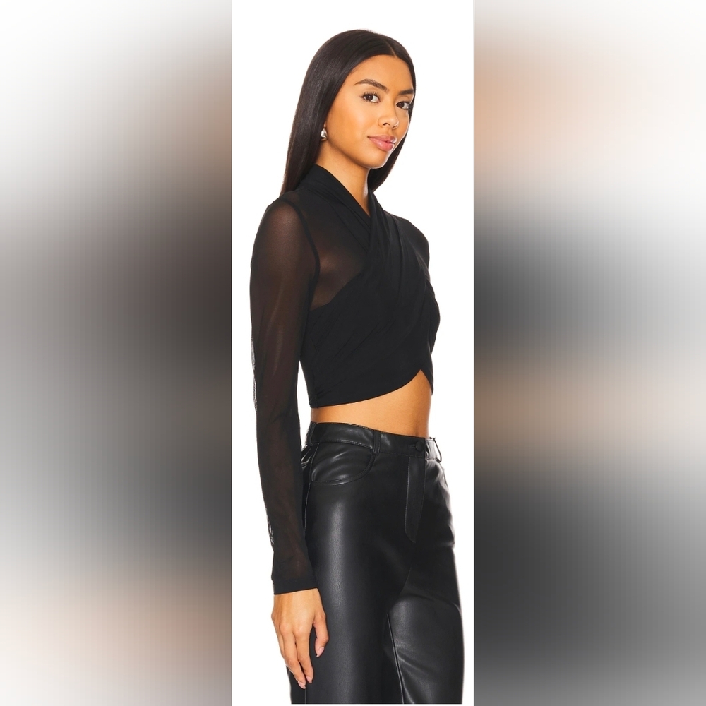 Bardot Aliyah Black Draped Cropped Wrap Top 2️⃣ - Picture 2 of 9